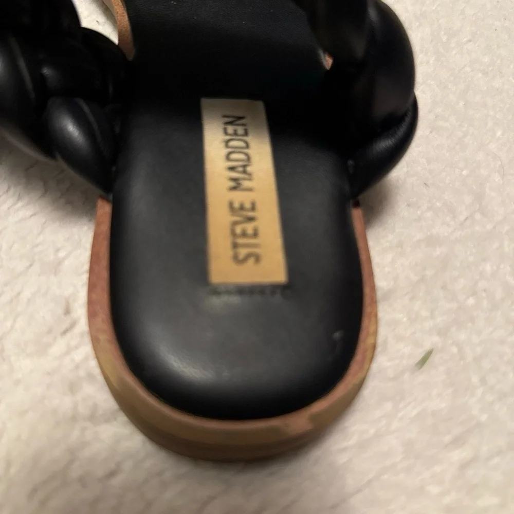 STEVE MADDEN Womens Size 7.5‎ Black Braided Square Toe Double Straps Casual Chic